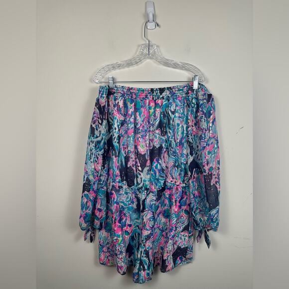 NWT Lilly Pulitzer Myri Romper Caught Up Brigit Navy Size Large - Picture 2 of 10